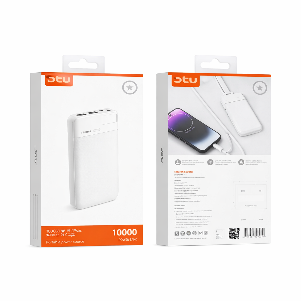 Cargador Portátil Bicolor (Blanco/Negro) de 10,000 mAh – Energía Compacta para Llevar