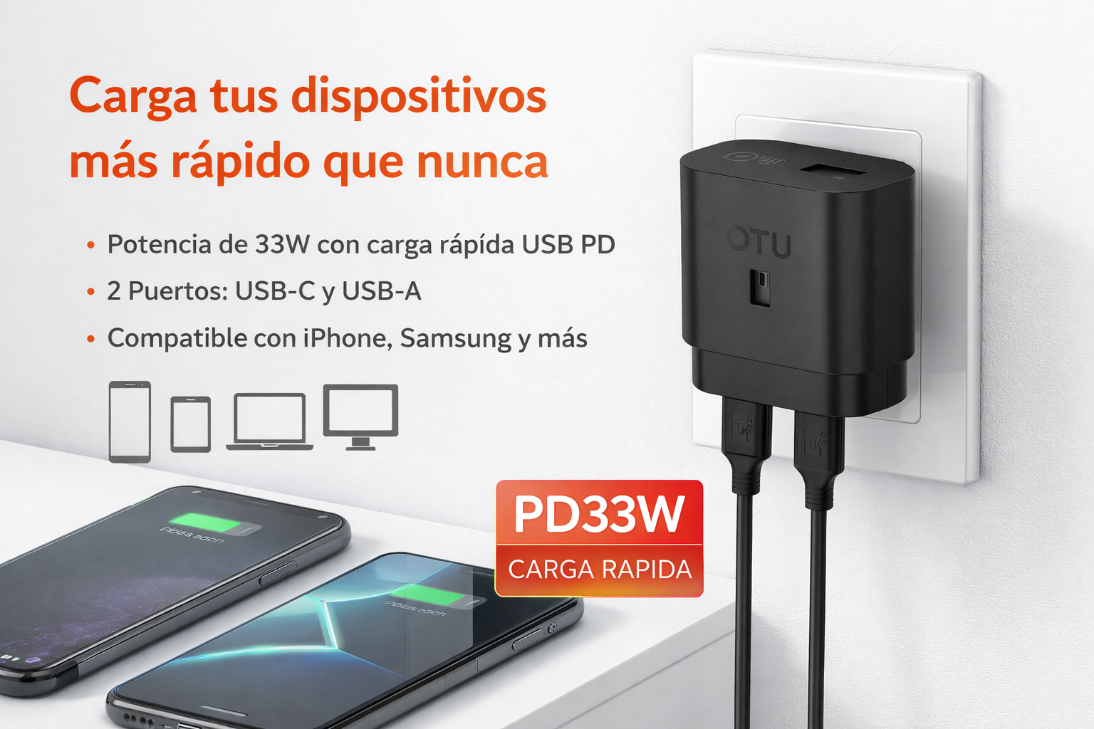 Set de Carga Negro con Cable de 1 m – Solución Completa y Práctica