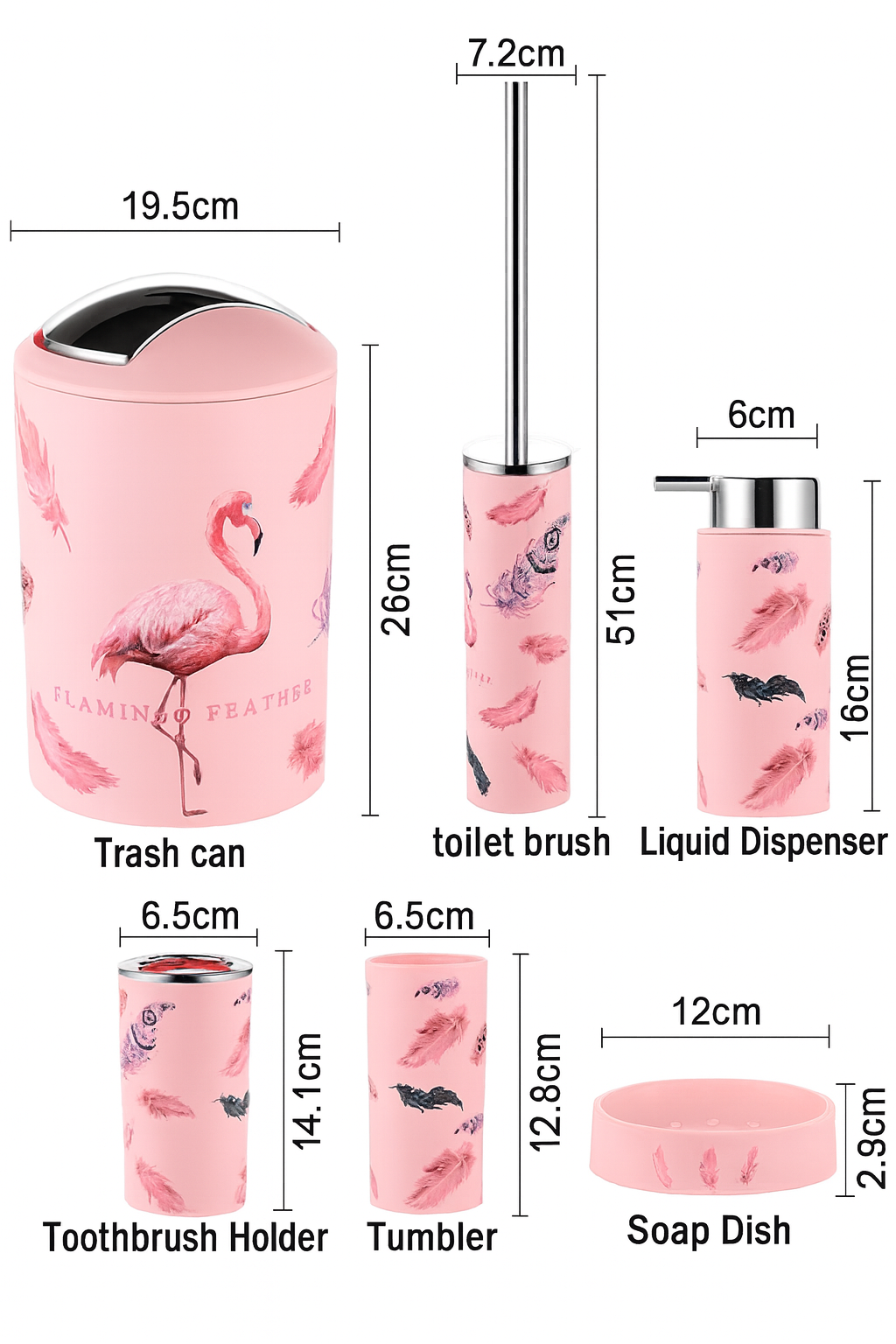 Set de Baño Flamingo & Feathers – 6 Piezas Decorativas (AGOTADO)