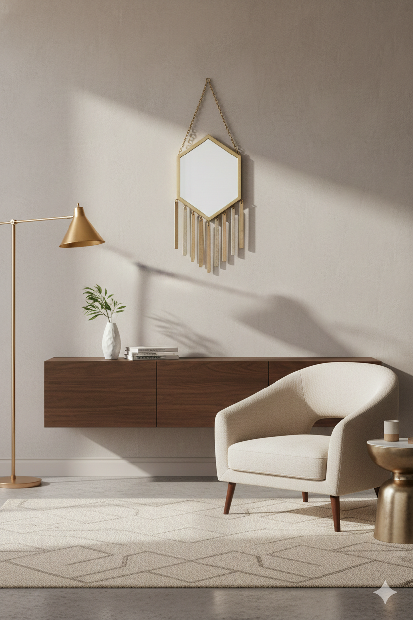 Espejo Decorativo Colgante Dorado con Detalles Colgantes