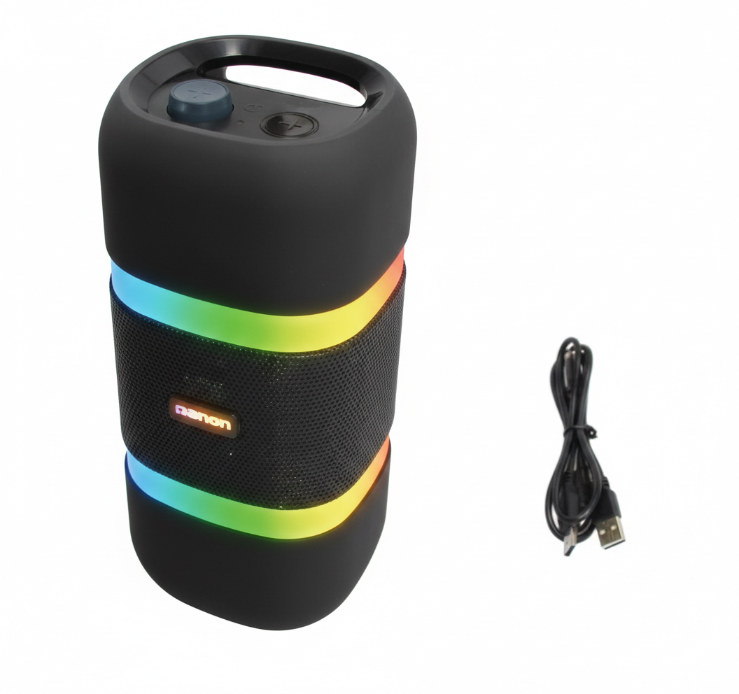 Bocina Reproductor con Micrófono – Diseño Cilíndrico y Luces LED