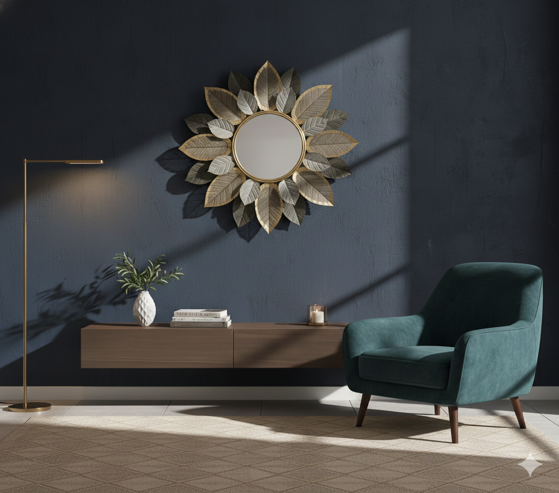 Espejo Decorativo Redondo con Marco Floral Metálico