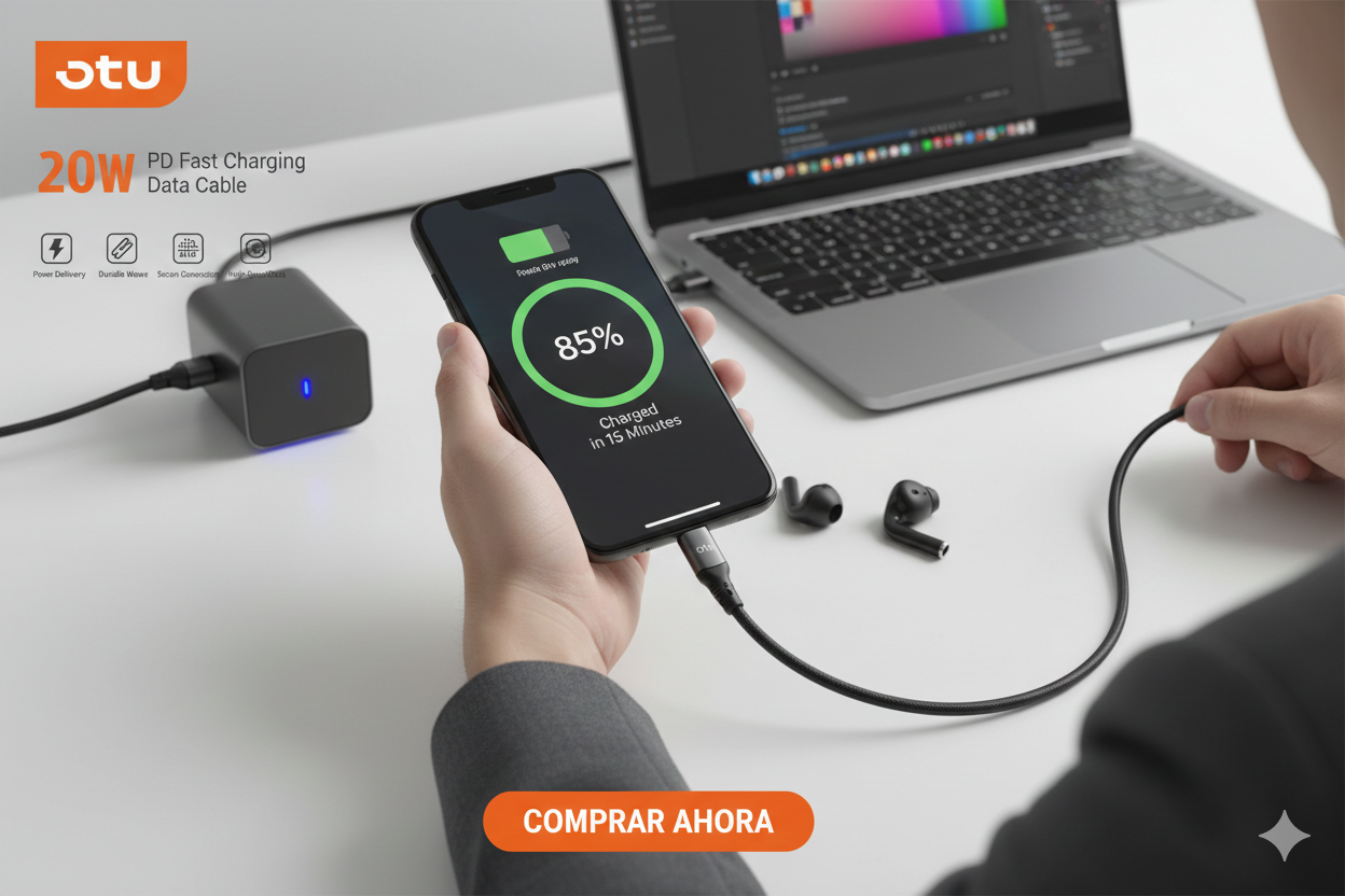 Cable USB-C OTU 20W PD – Carga Rápida y Transferencia de Datos