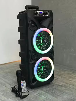 Bocina Reproductor con Micrófono de Doble Bocina – Sonido Potente y Luces LED