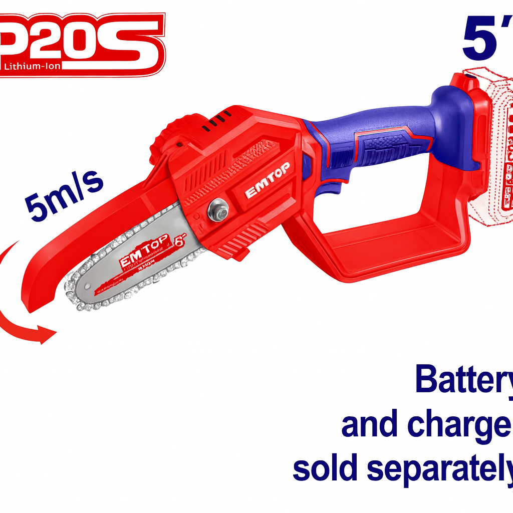 Motosierra de Poda Inalámbrica 5" 20V –  (5 m/s, Portátil y Ligera)