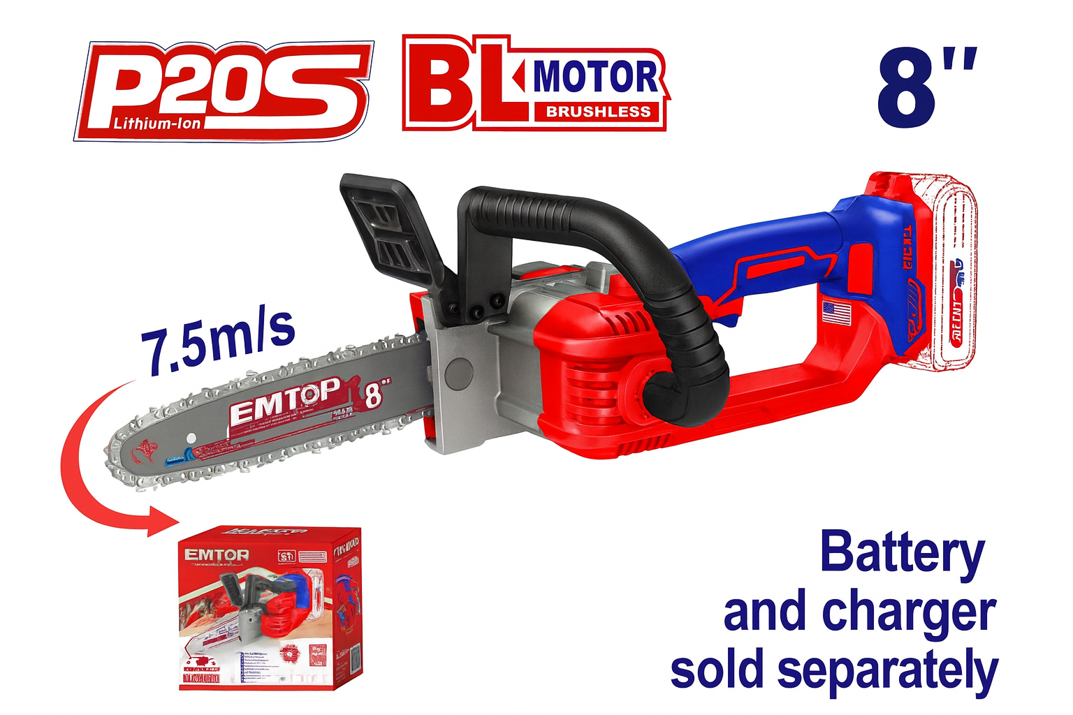 Motosierra Inalámbrica 8" 20V con Motor Brushless –  (7.5 m/s, Compacta y Potente)