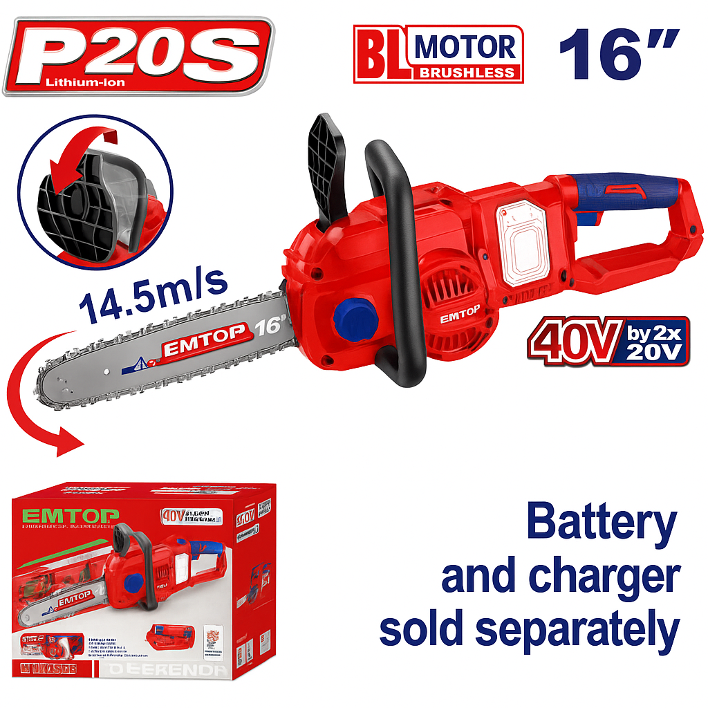 Motosierra Inalámbrica 16" 40V (20V+20V) con Motor Brushless –  (14.5 m/s, Lubricación Automática)