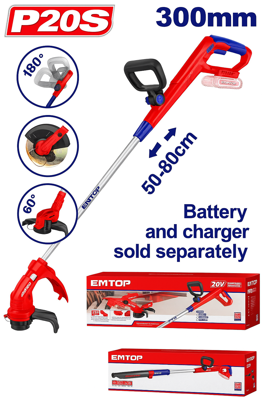 Cortadora de Césped Inalámbrica 20V –  (Ø300 mm, 8200 rpm)