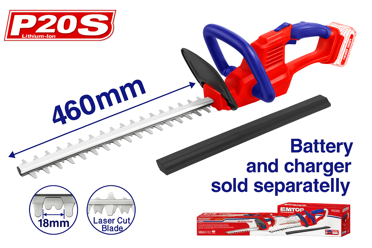 Cortasetos Inalámbrico 20V –  (460 mm, 2800 spm, Cuchilla Láser)
