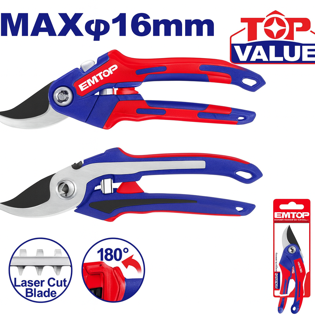 Tijera de Poda Profesional 8.5" –  (Acero al Carbono, Mango Antideslizante)