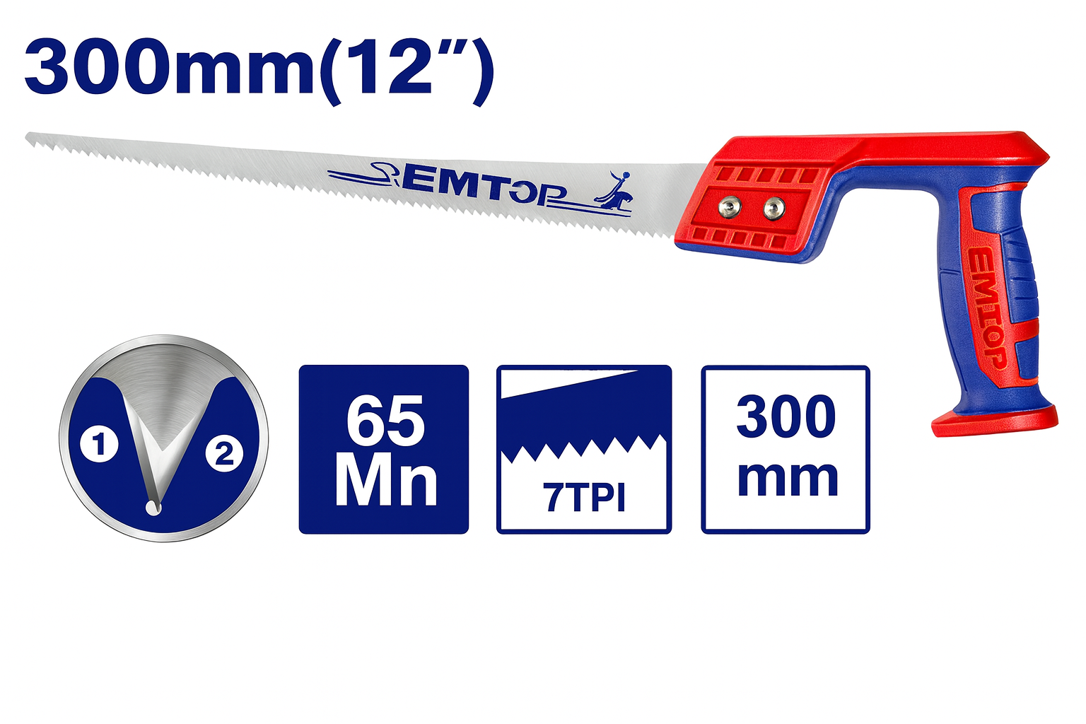 Sierra de Mano para Madera 12" –  (65Mn, 7TPI)