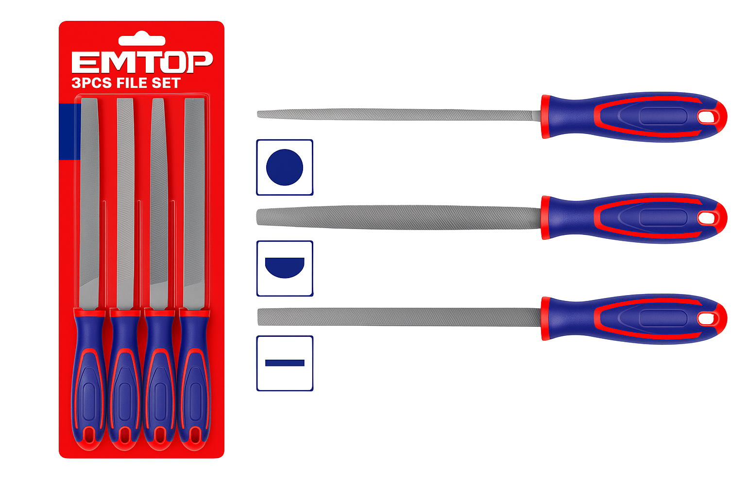 Juego de 3 limas para madera EMTOP – 8" / 200 mm
