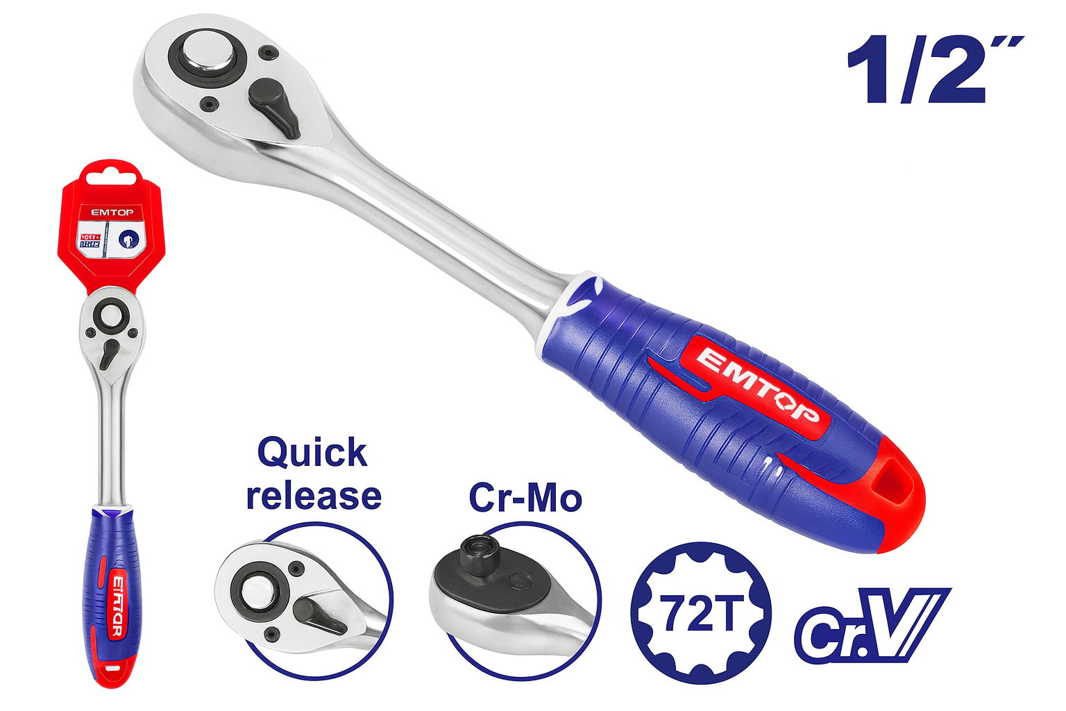 Llave de Ratchet Tamaño: 1/2" 72T