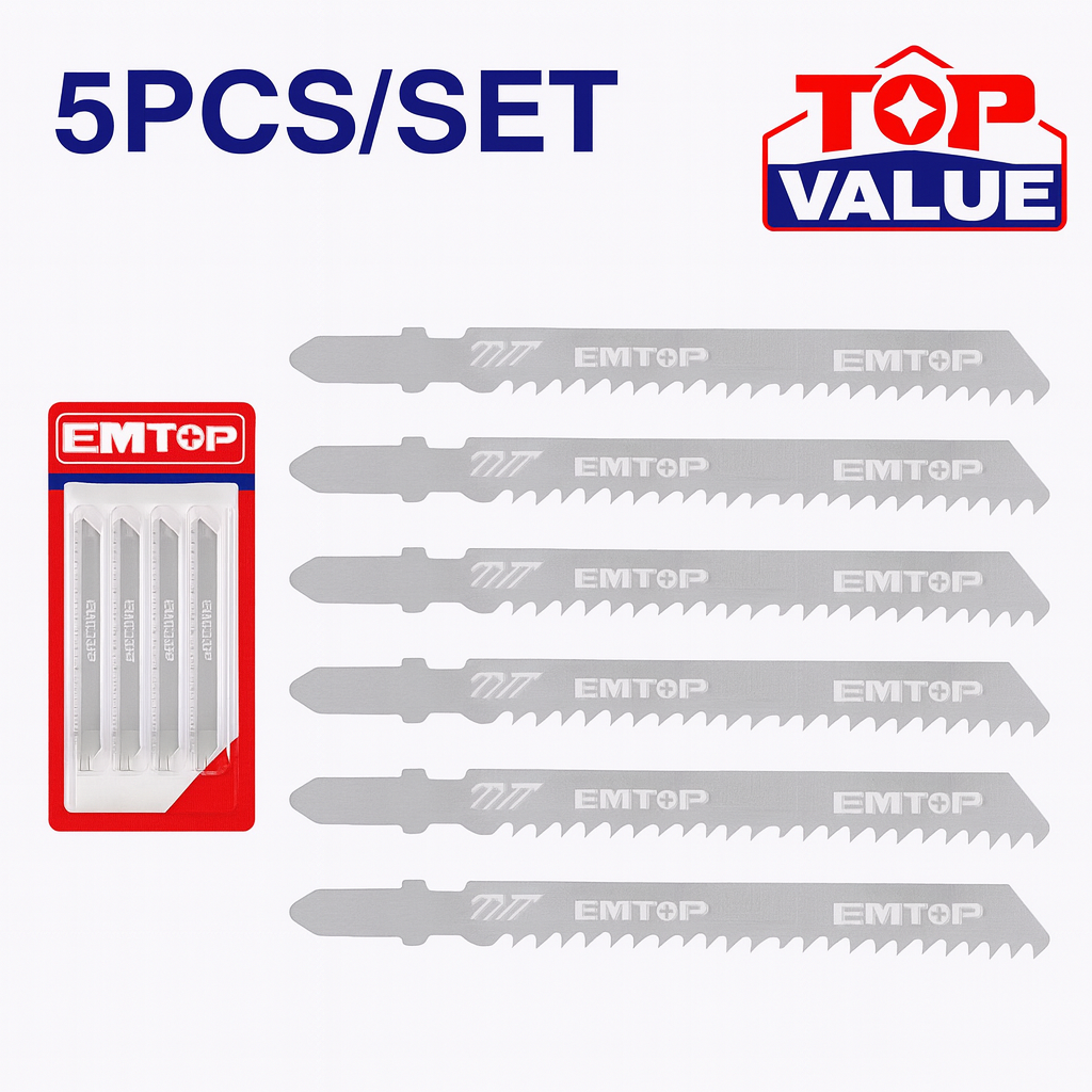 Set de hojas para sierra caladora EMTOP para madera 74 mm 8TPI HCS (5 piezas)