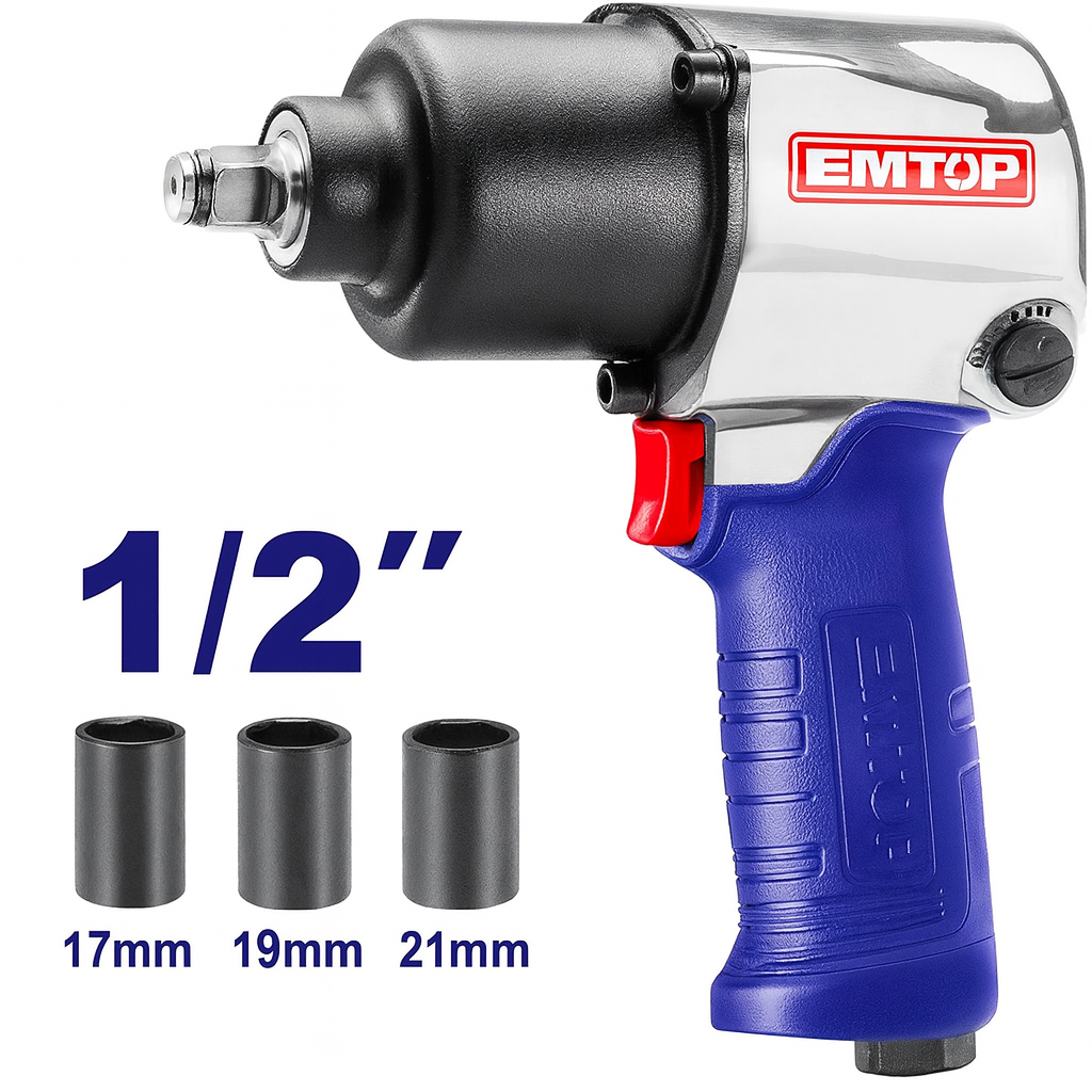 Llave de Impacto Neumática 1/2" – 610 Nm con Juego de Dados y Multiconector