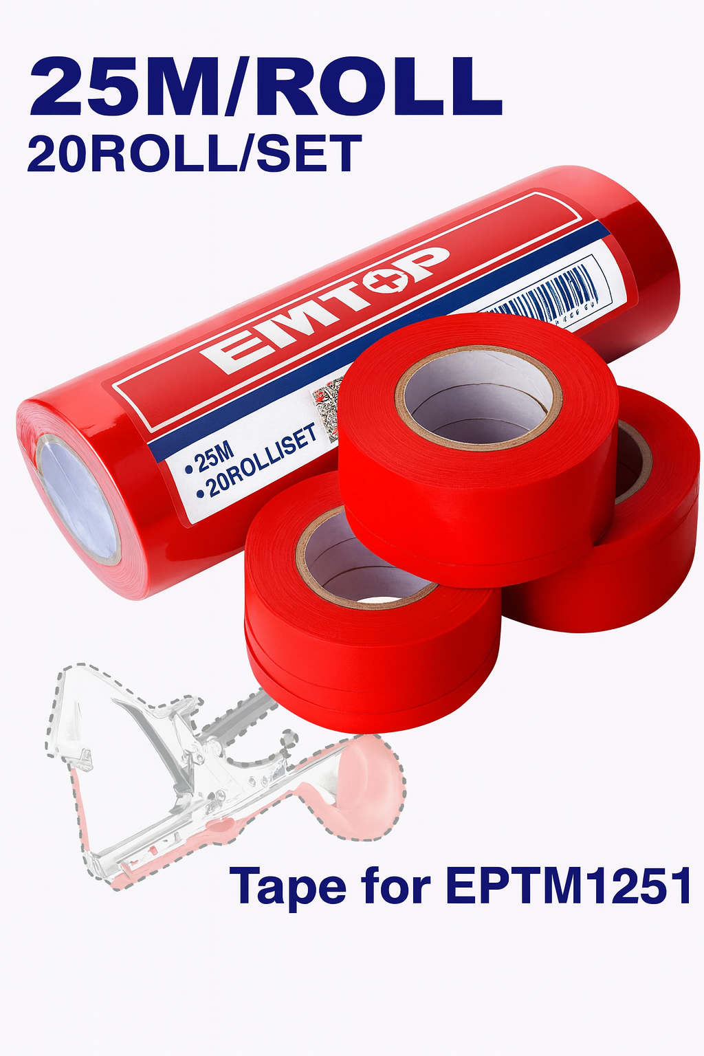 Cinta elástica EMTOP para jardinería 11 mm x 25 m (set de 20 rollos) – compatible con EPTM1251T