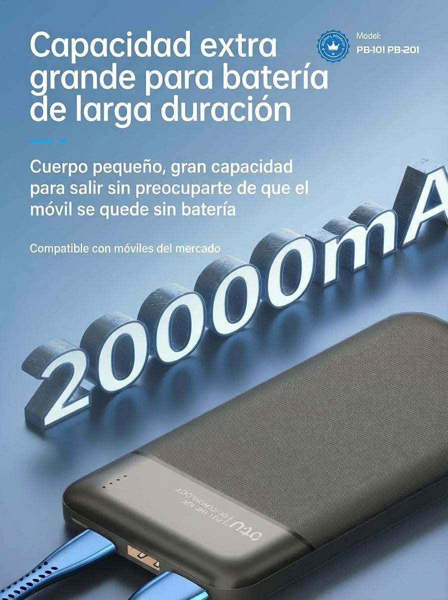 Cargador Portátil Negro de 20,000 mAh – Energía Potente para Llevar a Todas Partes