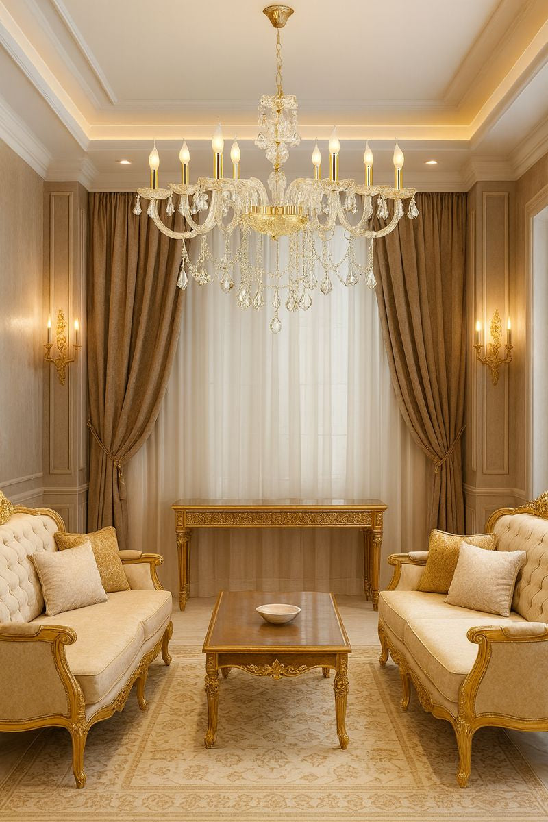 Lámpara colgante de cristal | E12 – Cromo electrochapado y color coñac