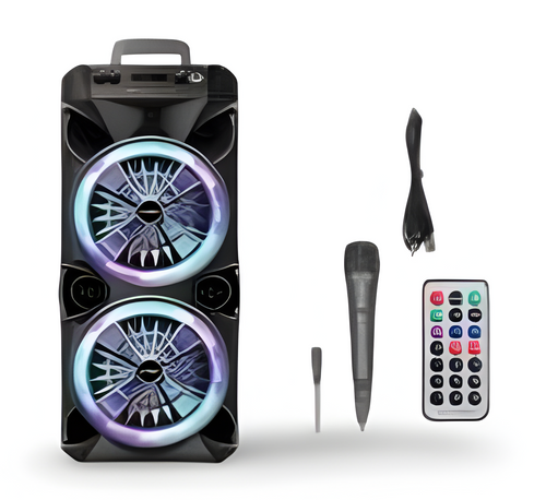 Bocina Reproductor con Micrófono de Doble Bocina – Sonido Potente y Luces LED