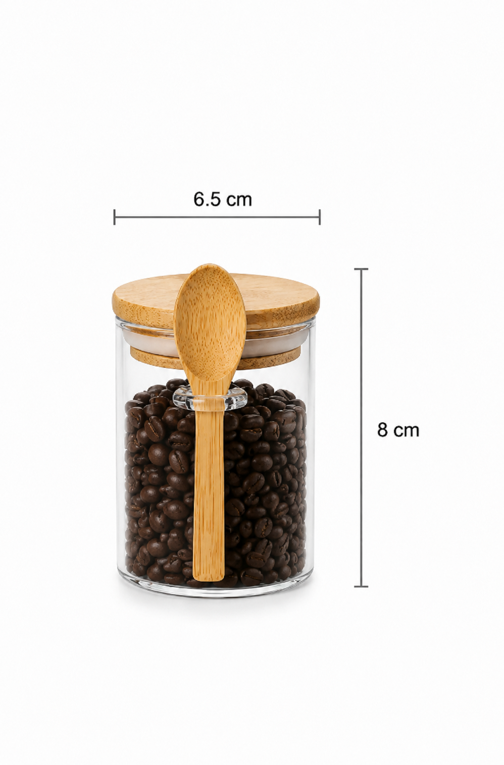 Tarro de vidrio cilíndrico con tapa de bambú  – recipiente hermético