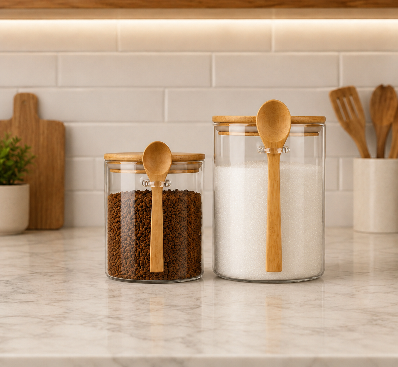 Tarro de vidrio con tapa y cuchara de bambú |