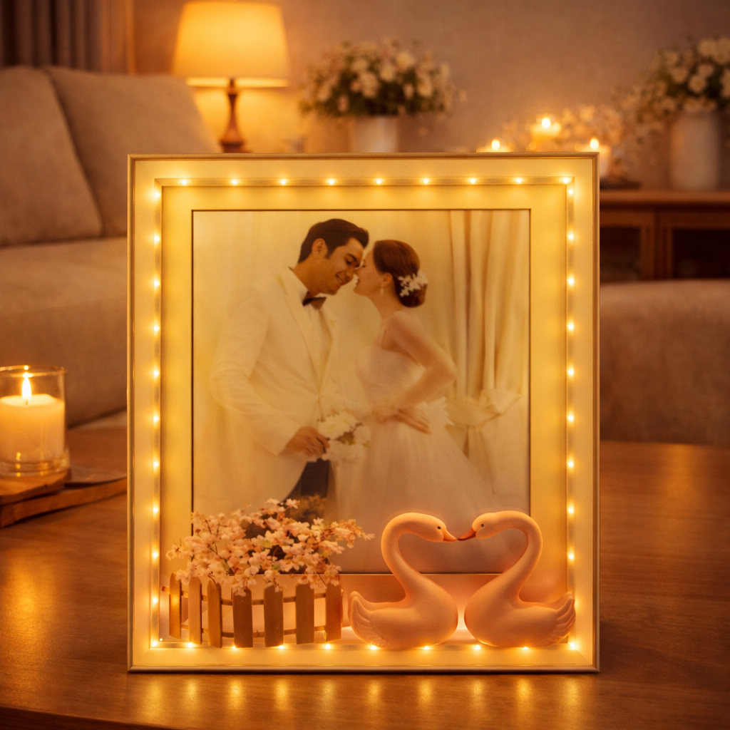 Portarretrato decorativo con luz amarilla