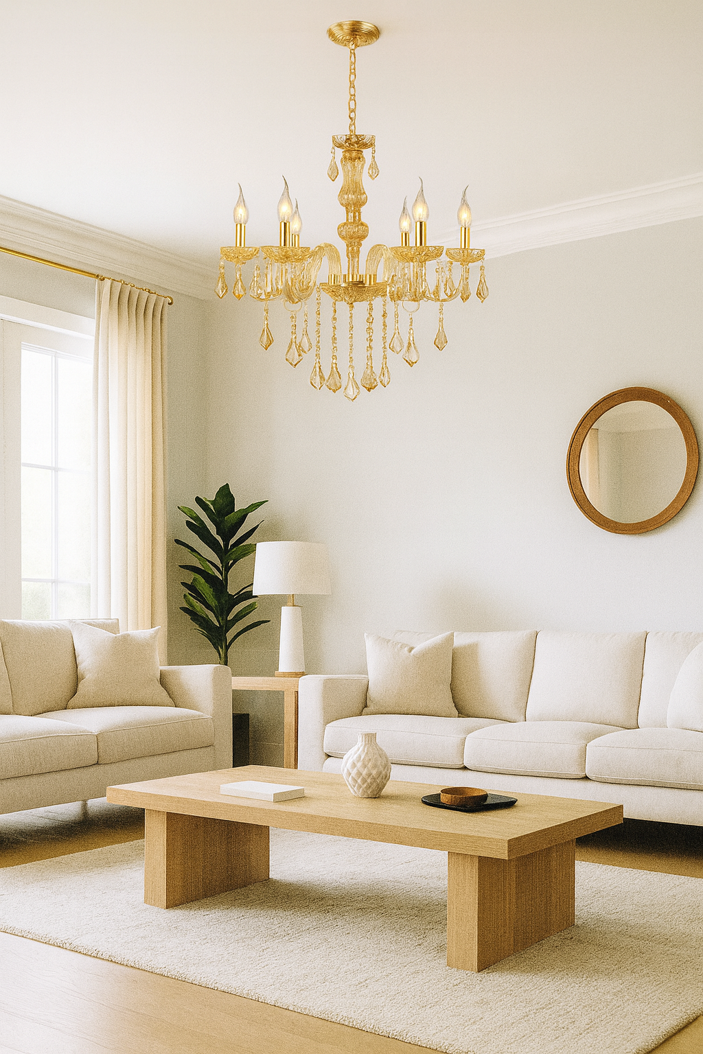 Lámpara colgante de cristal | E12 – Cromo electrochapado y color coñac