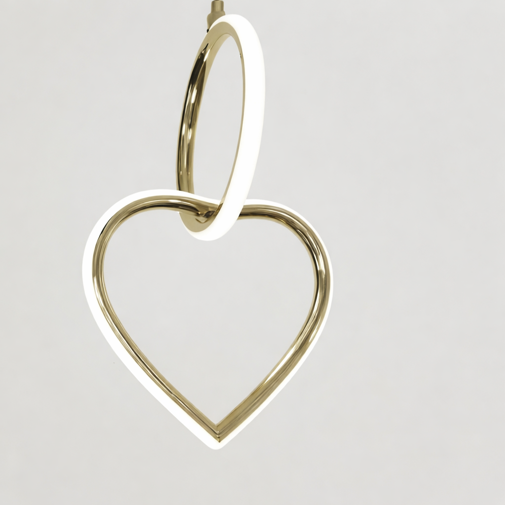 Lámpara LED Colgante "Amor Moderno" - Diseño de Corazón y Aro Dorado
