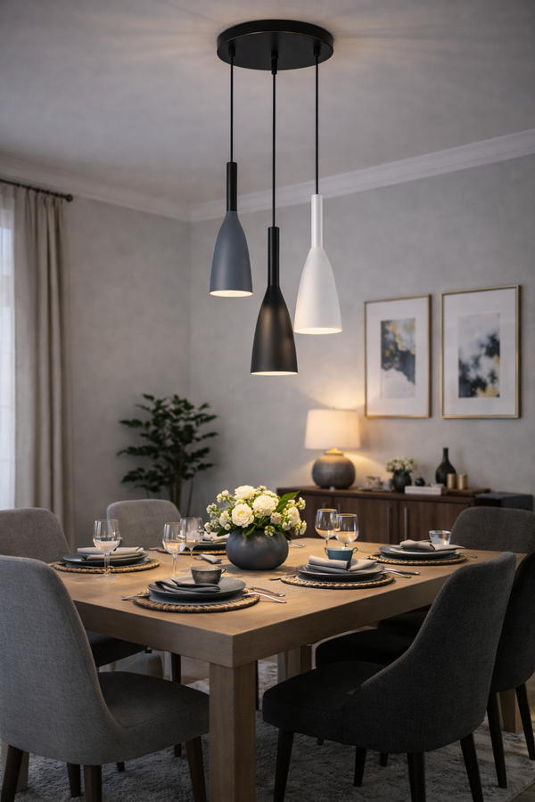 Lámpara Colgante Triple "Trio Nordic": Elegancia en Escala de Grises