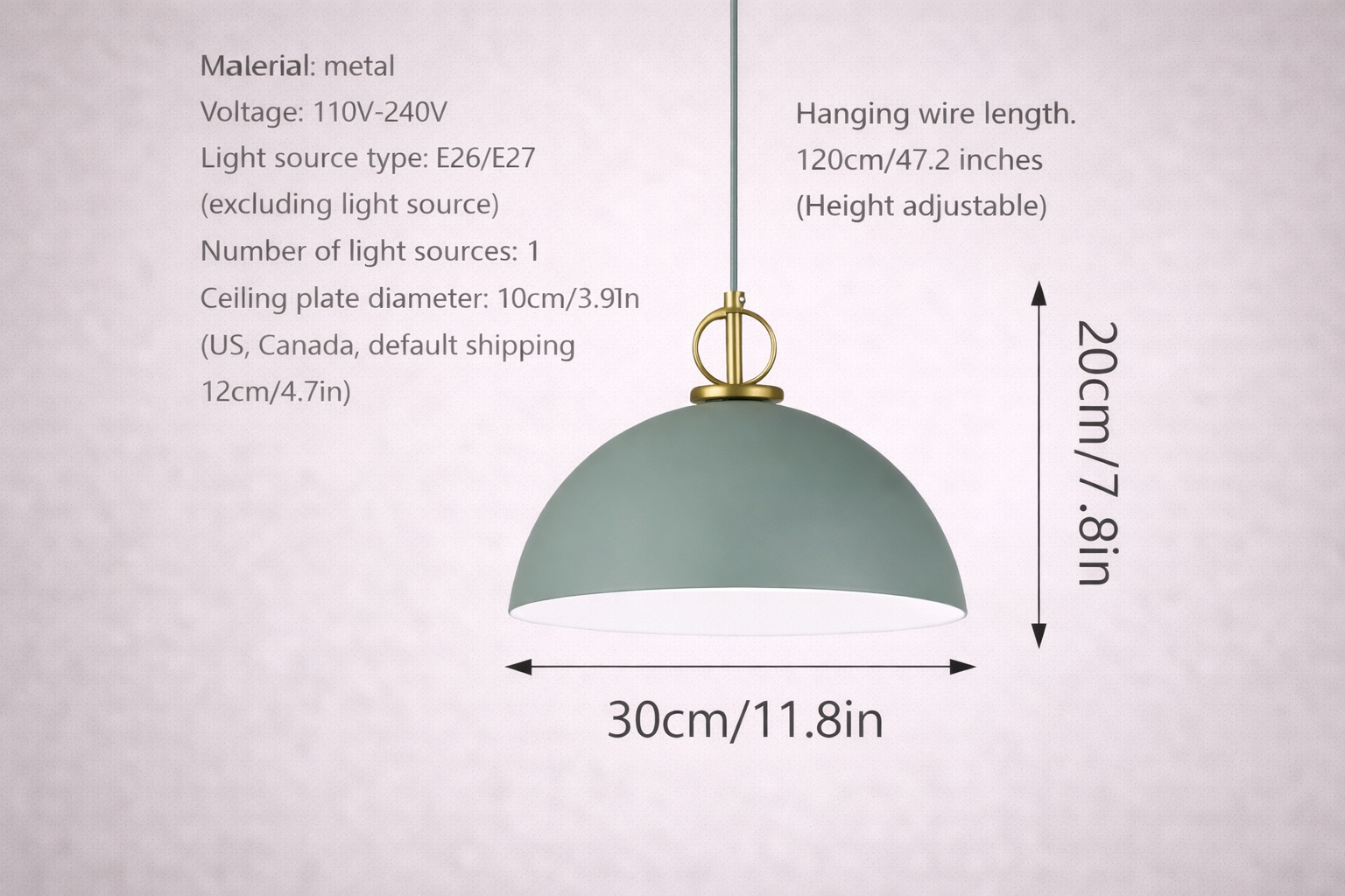 Lámpara LED de Techo Colgante– Verde Macarrón Ø300 mm