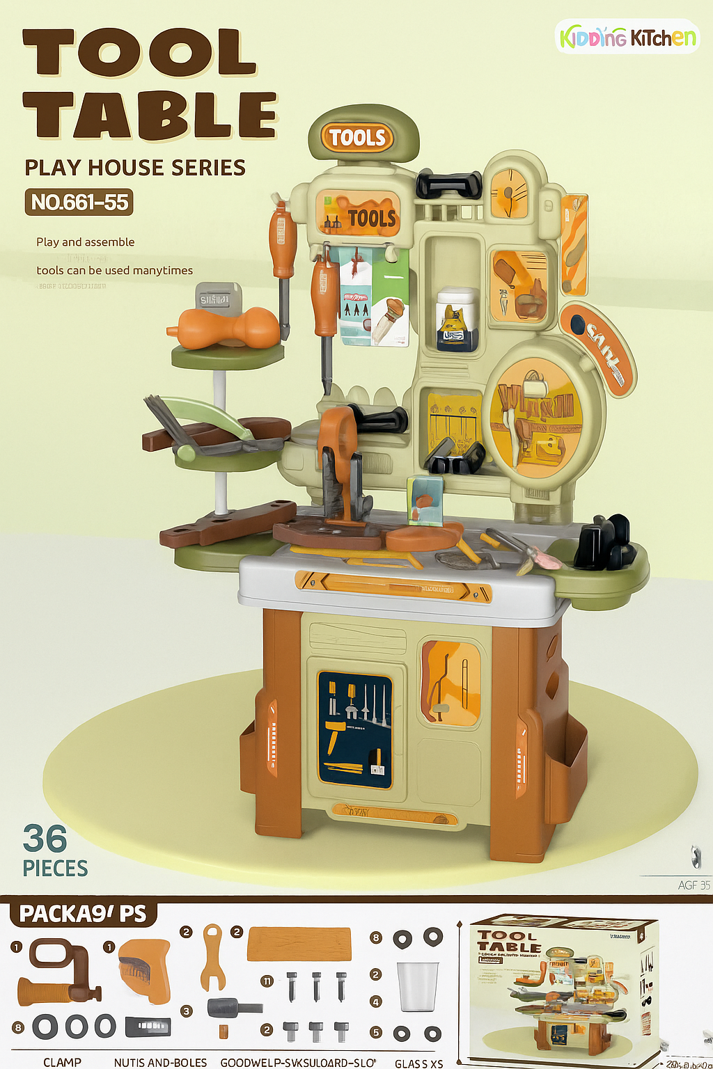 Juguete de herramientas para niños, juego de plástico educativo y divertido.