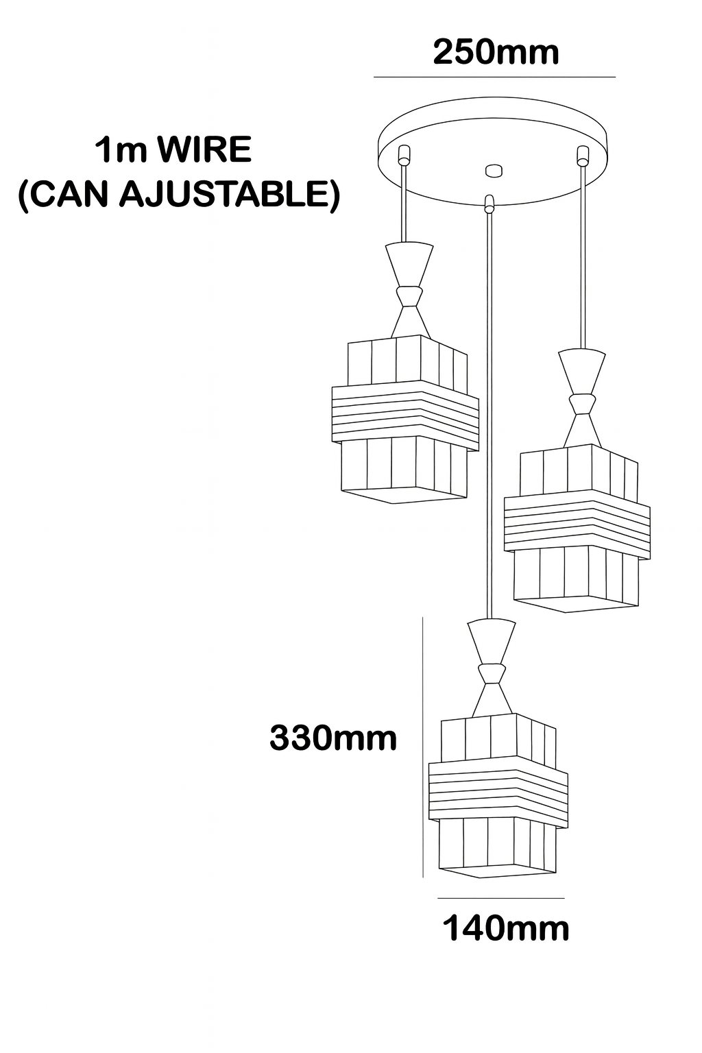 Lámpara colgante de 3 copas negro y marrón | Diseño moderno