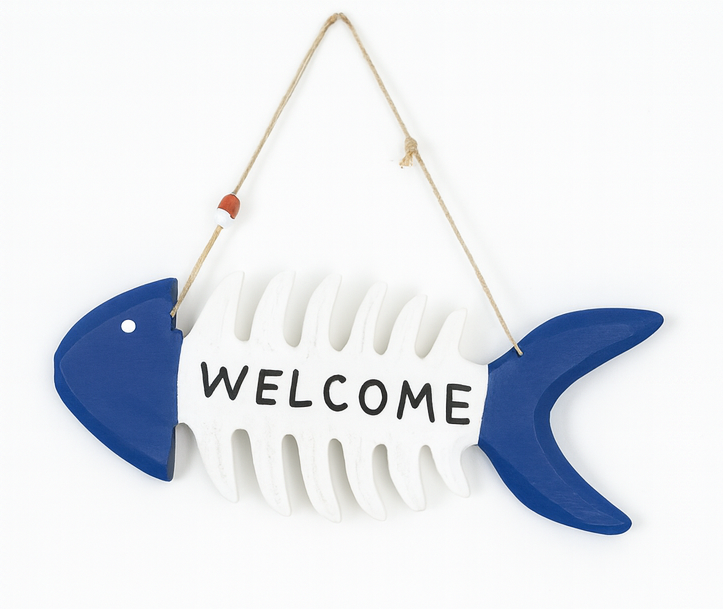Letrero Decorativo “Welcome” en Forma de Pez 🐟 – Estilo Náutico para Entrada