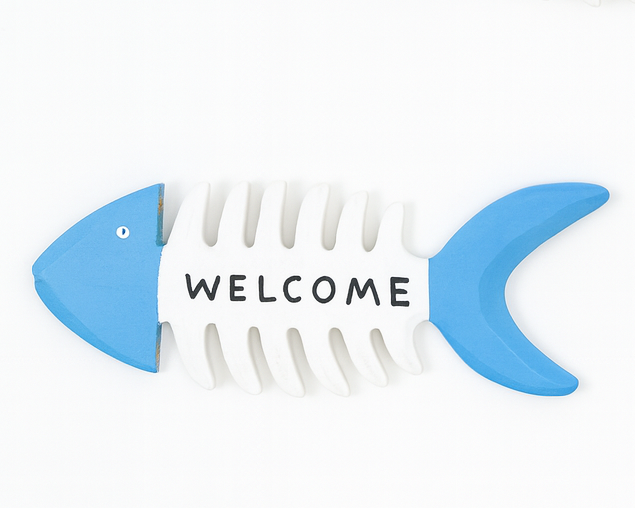Letrero Decorativo “Welcome” en Forma de Pez 🐟 – Estilo Náutico para Entrada