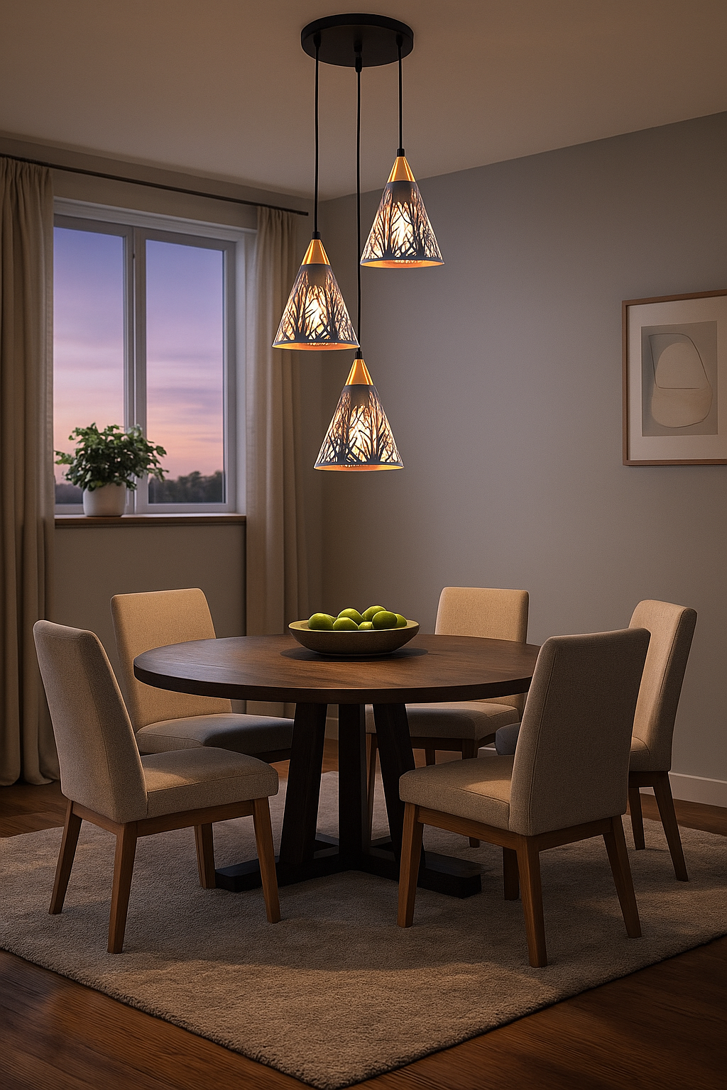 Lámpara Colgante de 3 Copas –  (Negro + Dorado)