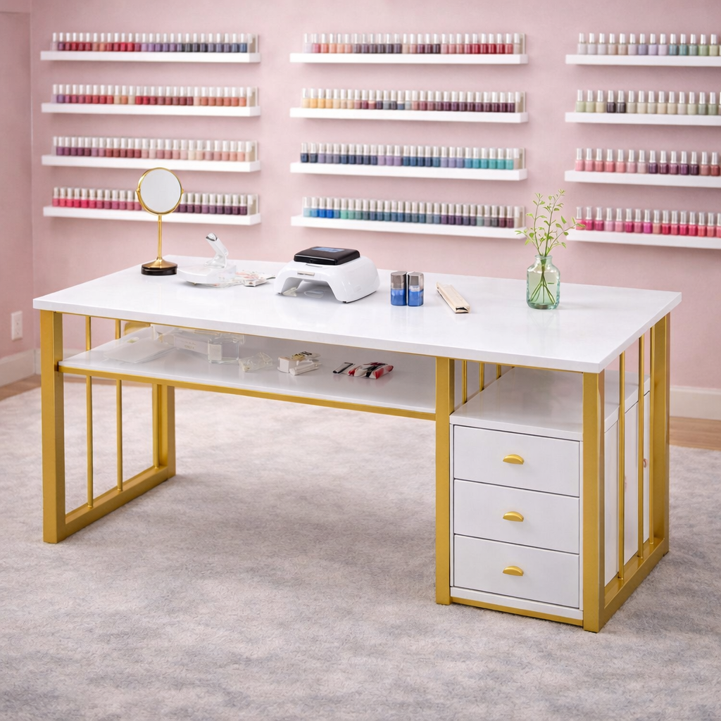 Mesa de Manicura de Madera Prensada y Metal