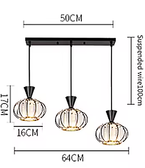 Lámpara colgante dorada de 3 luces | Hierro y vidrio, diseño elegante.